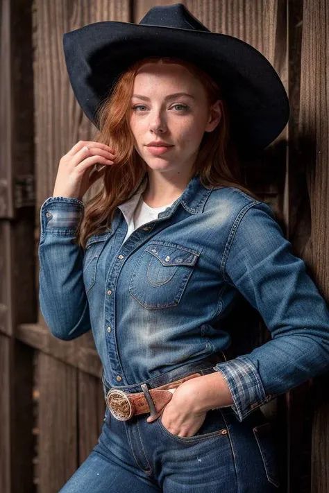 DEN_koriayn_OF,
(country beauty posing against a wooden fence with a plaid shirt and jeans and a cowboy hat, cow girl, country girl, cow girl:1.2),
bokeh, f1.4, 40mm, photorealistic, raw, 8k, textured skin, skin pores, intricate details  <lora:epi_noiseoffset2:1>, epiCRealism <lora:ClothingAdjuster3:-1>
