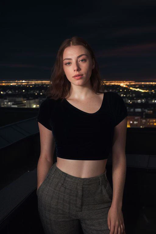 DEN_koriayn_OF,
((cityscape:1.2) scene posing on the (rooftops:1.2) at (sunset:1.2) wearing clothes, wearing trousers and a top, (plain top:1.2), (top:1.2), (trousers:1.2), (cityscape:1.2), (night time sunset sky:1.3), (dark:1.1), (evening:1.2), vibrant sky colours:1.2),
bokeh, f1.4, 40mm, photorealistic, raw, 8k, textured skin, skin pores, intricate details <lora:epi_noiseoffset2:1>, epiCRealism <lora:ClothingAdjuster3:-1>