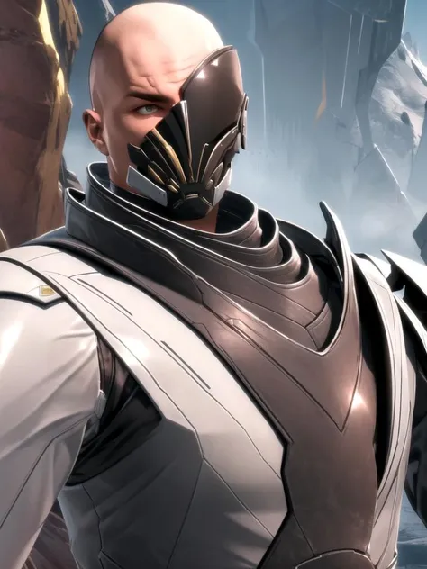 villain with robotic mask smiling
