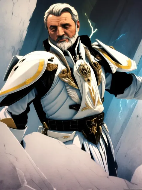 (best quality, masterpiece)<lora:swtorkotfefamily:0.8>solo,upper body,1boy, beard,white hair, valkorian,emperor,armor,lightning, (high contrast, official art, extreme detailed, highest detailed)