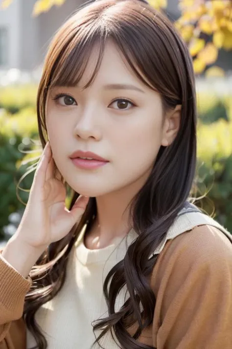 1girl,(wearing an autumn outfit:1.2),(RAW photo, best quality), (realistic, photo-realistic:1.4), masterpiece, an extremely delicate and beautiful, extremely detailed, 2k wallpaper, Amazing, finely detail, extremely detailed CG unity 8k wallpaper, ultra-detailed, highres, soft light, beautiful detailed girl, extremely detailed eyes and face, beautiful detailed nose, beautiful detailed eyes,cinematic lighting,(autumn scenery:1.3),(morning light),perfect anatomy, <lora:kurachireo_lora:0.8>
