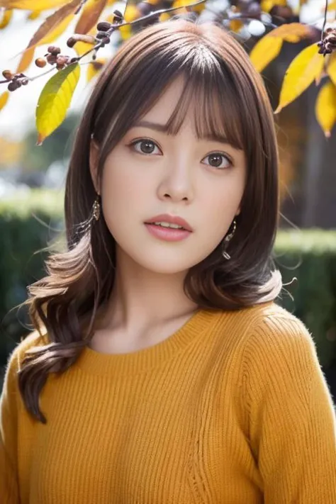 1girl,(wearing an autumn outfit:1.2),(RAW photo, best quality), (realistic, photo-realistic:1.4), masterpiece, an extremely delicate and beautiful, extremely detailed, 2k wallpaper, Amazing, finely detail, extremely detailed CG unity 8k wallpaper, ultra-detailed, highres, soft light, beautiful detailed girl, extremely detailed eyes and face, beautiful detailed nose, beautiful detailed eyes,cinematic lighting,(autumn scenery:1.3),(morning light),perfect anatomy, <lora:kurachireo_lora:0.8>