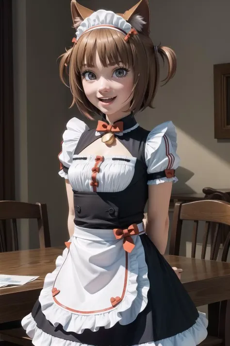 <lora:nekopara:0.8>, NP_Azuki, 1girl, solo, happy, maid, apron, :D, petite, ((arms behind back)),, (masterpiece:1.2), best quality, high resolution, unity 8k wallpaper, (illustration:0.8), extremely detailed face, perfect lighting, extremely detailed CG, (perfect hands, perfect anatomy), (masterpiece, best_quality, ultra-detailed, immaculate:1.3), epic, illustration, render,