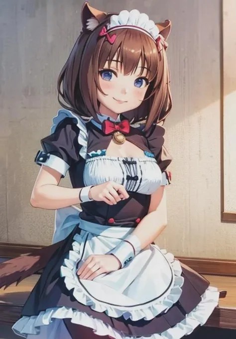 <lora:nekopara:0.8>, NP_Cinnamon, 1girl, solo, happy, maid, apron, :D