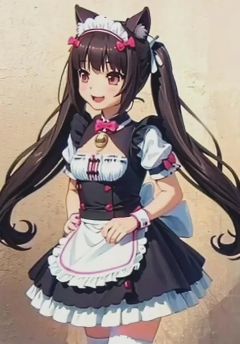 <lora:nekopara:0.8>, NP_Chocola, 1girl, solo, happy, maid, apron, :D