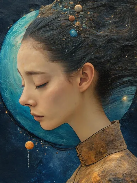 ((masterpiece)), ((best quality)), 8k, high detailed, ultra-detailed,fenliexl,surrealism, mixed media, solo, profile, planet, closed eyes, water, from side, <lora:XSfenlie:1>