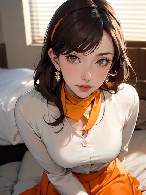 fantasy CG, hard dinette, depth of field, Masterpiece, intricate, hyper detailed, , bokeh, high resolution, sharp detail, best quality,
, depth of field, 1girl, black hair, (blue:0.82) colored inner hair, , looking at viewer,
hair ornament, , dynamic pose, , , , earrings, , sitting on bed room, neon in station, , night, , sexy pose, smirk,
<lora:zs_Terauchi:0.3> terauchip3, brown hair, medium hair, brown eyes, blazer, orange skirt, scarf, hairband
