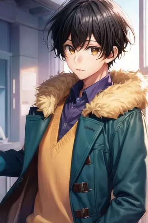 masterpiece, best quality, illustration, 1boy, solo, male focus, looking at viewer, upper body, , <lora:yoshikazu_miyano:0.74>, yoshikazu_miyano, black hair, brown eyes, coat,