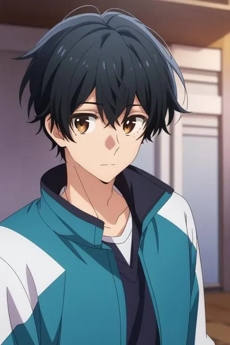 masterpiece, best quality, illustration, 1boy, solo, male focus, looking at viewer, upper body, depth of field, <lora:yoshikazu_miyano:0.74>, yoshikazu_miyano, black hair, brown eyes, jacket,