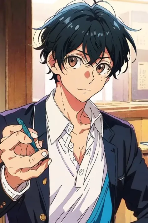 masterpiece, best quality, , 1boy, solo, male focus, looking at viewer, upper body, depth of field, <lora:yoshikazu_miyano:0.72>, yoshikazu_miyano, black hair, brown eyes, gakuran,