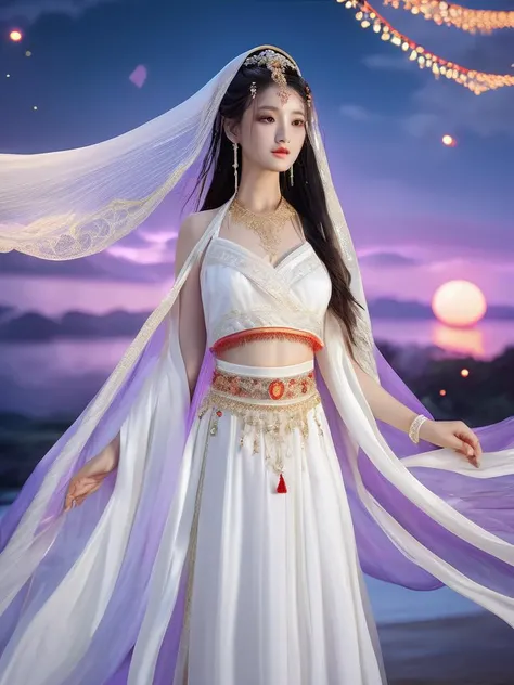 best quality, masterpiece, HD, Ultra realistic, CG, 8K, 32K, ray tracing, light, vibrant colors, break, upper body, china goddess, abstract background, cloud, energy, thunder, colorful, white clothes, bare shoulder ,white dress, veil, shawl sky, long hair, straight hair, purple hair, see-through, diamond jewelly, diamond, light, slash, wave, fire, navel, midriff, break, night, red moon, blood
<lora:sdxl_chinagoddess:0.65>