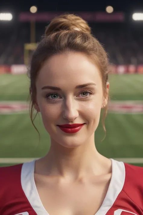 (masterpiece:1.3), (best quality:1.2), (intricate detailed:1.2), (hyperrealistic:1.2), sks woman, perspective, detailed background, highly detailed, absurd res, face focus, a flirty cheerleader, football field at night, (detailed face and eyes:1.2), (medium breasts:1), (smirk:1.2), updo, photo, vivid colors, pink lipstick, mascara, <lora:locon_ashleyjohnson_v1_from_v1_64_32:1> <lora:zoom_slider_v1:-1.3>