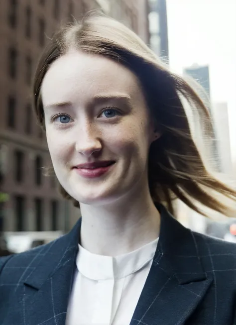 photo of sks woman, pale skin, working class in new york city, upper body, detailed skin, 20 megapixel, canon eos r3, detailed skin, detailed, detailed face, <lora:locon_ashleyjohnson_v1_from_v1_64_32:1.25>