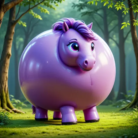 masterpiece anime artwork of sphrml spherical inflated inflatable   <lora:inflatablerubber:1> round rubber large purple pony in a magical forest. <lora:spherimal:1>