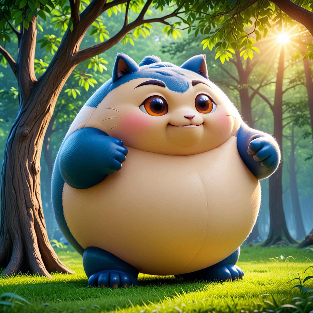 masterpiece anime artwork of sphrml spherical inflated inflatable round large snorlax in a magical forest. <lora:spherimal:1>