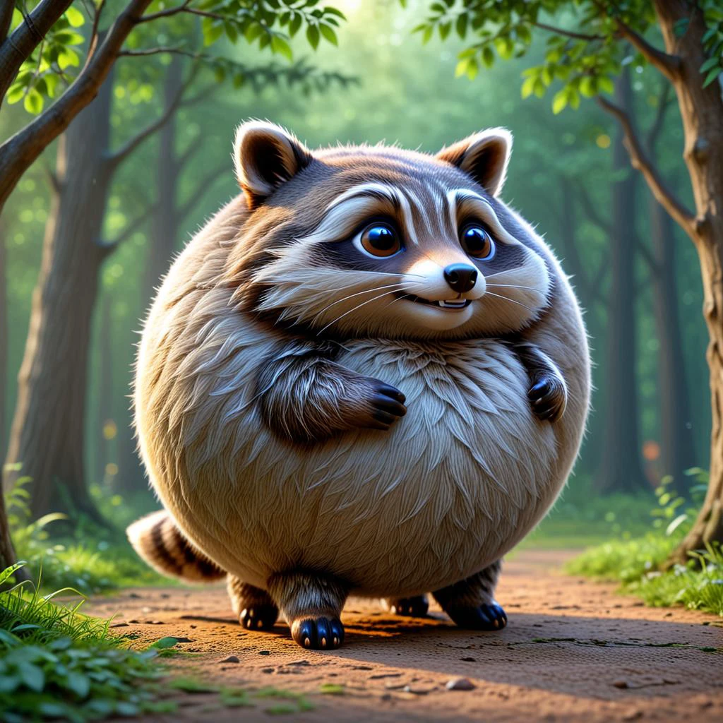 masterpiece anime artwork of sphrml spherical inflated inflatable <lora:inflatablerubber:1> round rubber large racoon in a magical forest. <lora:spherimal:1>