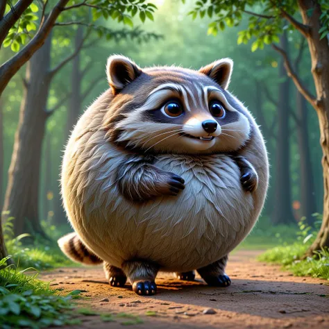 masterpiece anime artwork of sphrml spherical inflated inflatable   <lora:inflatablerubber:1> round rubber large racoon in a magical forest. <lora:spherimal:1>