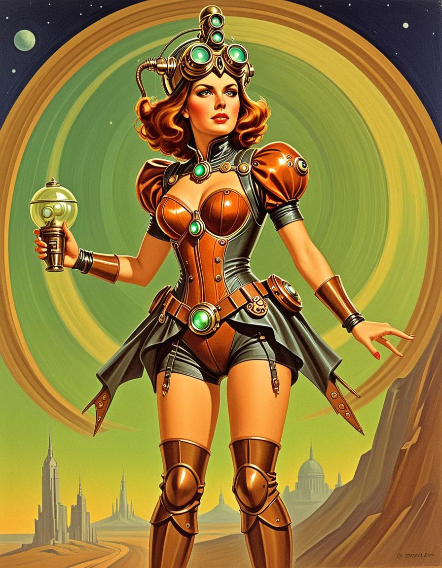 (notext:1.5) vntgpstr of a woman wearing a futuristic steampunk outfit<lora:vntgpstr:1>