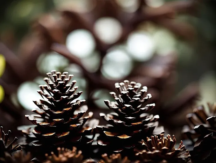 <lora:dooli_yiu_v10:0.8>, a close up of a tree branch with a blurry background, (cedar cone, pinecone:1.4),
fade, slate gray, orange color lookup, (teal and orange:0.7), cinematic colors, vignette, lowkey, glowing, dark depth of field