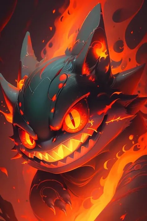 woman in a mythical forest, masterpiece, perfect face, intricate details, horror theme <lora:å°æªå
½:1> sharp teeth, claw, grin, fire, open mouth, gengar, ç¼ççé¢è², glowing