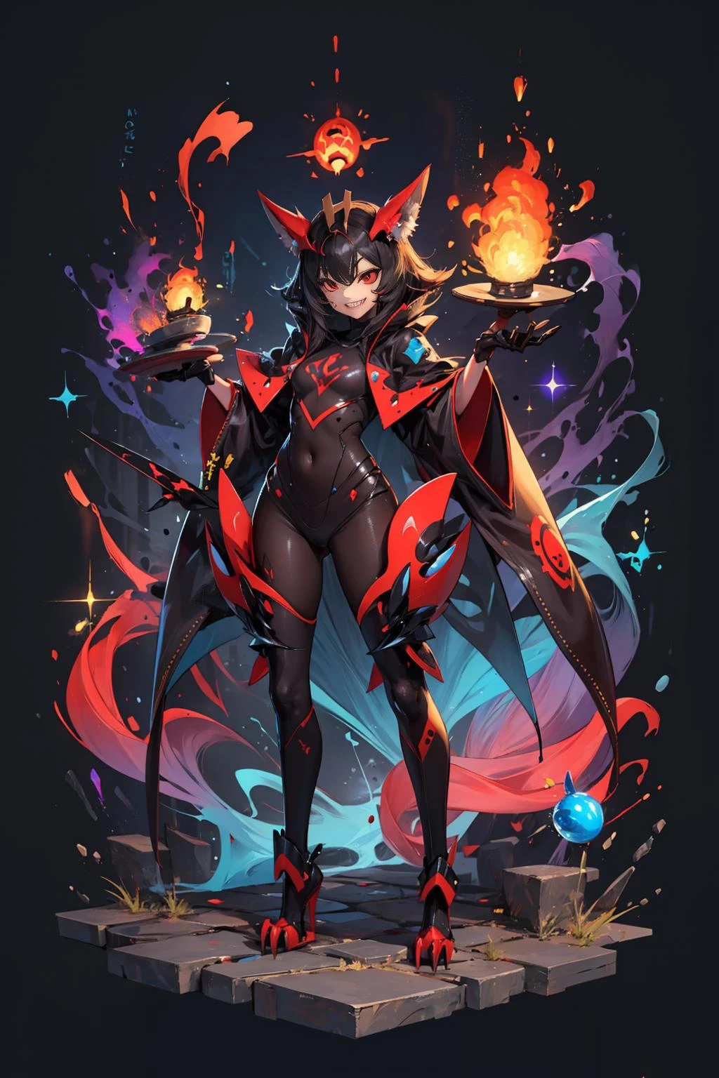 sharp teeth,claw,masterpiece,best quality,ultra-detailed,red eyes,full body,<lora:å°æªå
½:0.7>,