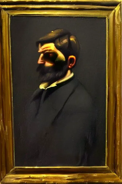 oil painting portrait of (adam jensen:1.2) black suit <lora:courbet-01:1> gc0urbet detailed