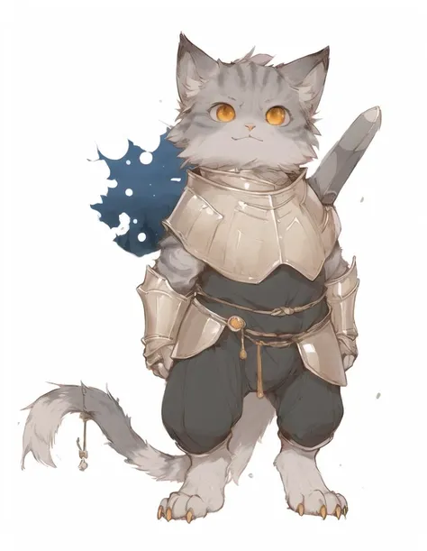 uploaded on e621, furry , clothed,  (male anthro cat), bipedal, orange eyes, sitting, solo, ((detailed scale texture)), small,  short, chibi, moonlit, nighttime, tiny, full moon, snowy forest background, wearing dark blue cape, grey fur, (mountains), (paladin clothing, ((knight armor))), (shoulder armor, leg armor), wearing a helmet, grey body, yellow eyes, dawn, shaded, dim environment, (art by chunie, (drakgem), ((rakisha)), (kontanagamori)), (front view), looking pleasured, [simple background], detailed pupils, masterpiece artwork, caustics, rim lighting, single light source, sharp shadows, solo portrait, (digitgrade, toe claw), (kemono), by inessa garmash, pino daeni, ruan jia,  <lora:add_detail:.3>  <lora:hairdetailer:.4>  <lora:cat_20230627113759:.7>, dark souls style, child,