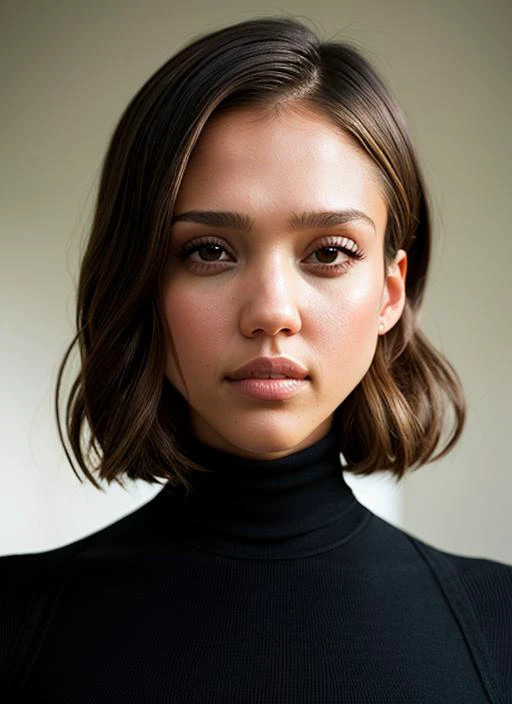 A stunning intricate full color portrait of (Jessica Alba:1), wearing a black turtleneck, epic character composition, by ilya kuvshinov, alessio albi, nina masic, sharp focus, natural lighting, subsurface scattering, f2, 35mm, film grain, <lyco:Jessica Alba:1.1>