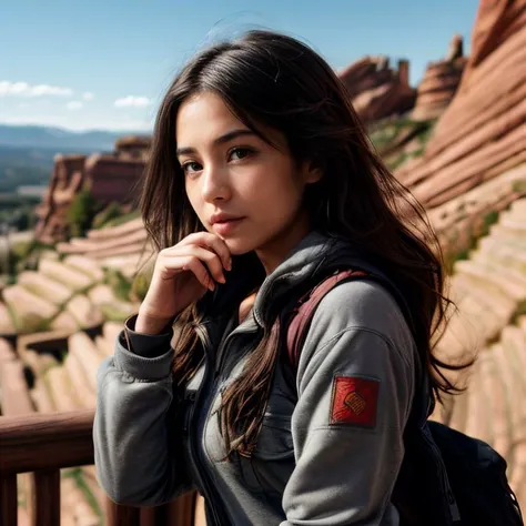 (Denver Red Rocks Amphitheatre, SFW, lightweight fleece jacket, long-sleeve hiking shirt, cargo pants, hiking boots, exploring the natural amphitheatre, late afternoon:1.35) Instagram_Influencer_113_By_Stable_Yogi
Faceshot_By_stable_yogi
Styler_Embedding_By_Stable_Yogi
<lora:Detail Blaster By Stable Yogi:0.5>
(center_parted_long_wavy_hair)