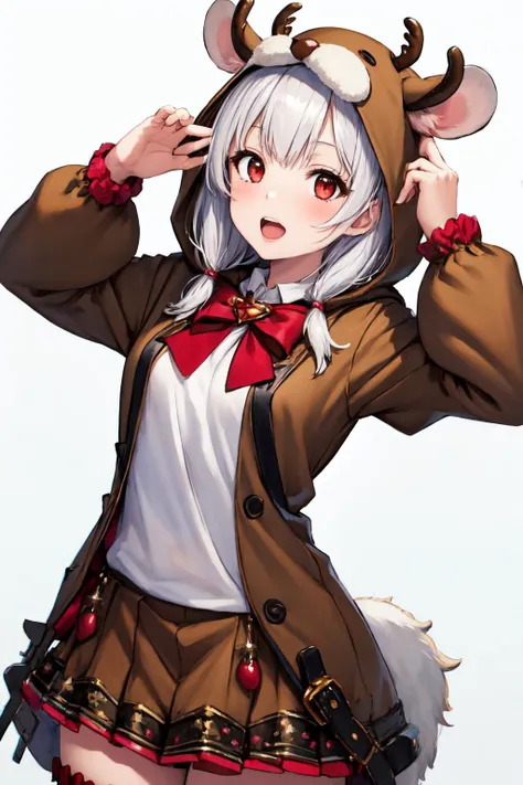 masterpiece, (detailed, highres, best quality), 1girl, <lora:reindeer-outfit-richy-v1:1> reindeer costume, hood up, <lora:spgbfVikala:1> vikaladef, white hair