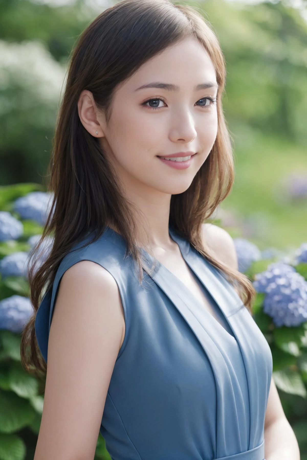 1girl,(RAW photo, best quality), (realistic, photo-realistic:1.4), masterpiece, an extremely delicate and beautiful, extremely detailed, 2k wallpaper, Amazing, finely detail, extremely detailed CG unity 8k wallpaper, ultra-detailed, highres, soft light, beautiful detailed girl, extremely detailed eyes and face, beautiful detailed nose, beautiful detailed eyes,cinematic lighting,perfect anatomy,slender body
wearing a blue peplum dress,blue skirt,(bokeh:1.2)
at a shrine,tall stone stairs,(hydrangea flowers),cloudy
,smile
<lora:amamiyuki_lora:0.75>