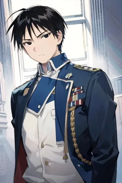 masterpiece, best quality, illustration, 1boy, solo, male focus, looking at viewer, upper body, depth of field, , realistic, <lora:roy_mustang:0.70>, roy_mustang, black hair, black eyes, disco costume, The Kingdom of the Unicorn, HD-DVD