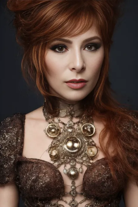 <lora:Mylene_Farmer:1>, ginger woman, <lora:rmadart3NoiseoffsetSD1_v10:2>, Biomechanical hacker - shaman of the sisterhood of cables wearing cable - dress made of cables with biomechanical filigree, super haute couture highly detailed eye, highly detailed lips, highly detailed skin, bokeh, lenseflare, by Emil Melmoth, Marcin Nagraba, Rebecca Millen, shot with Hasselblad X1D - 50c