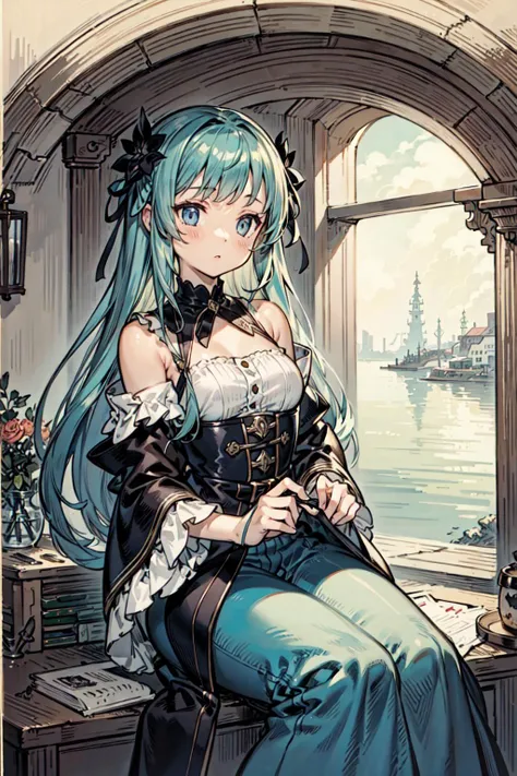 (masterpiece), (best quality), girl,(ultra-detailed), (highly detailed CG illustration), ((an extremely delicate and beautiful)),(expressionless),cinematic light,sea