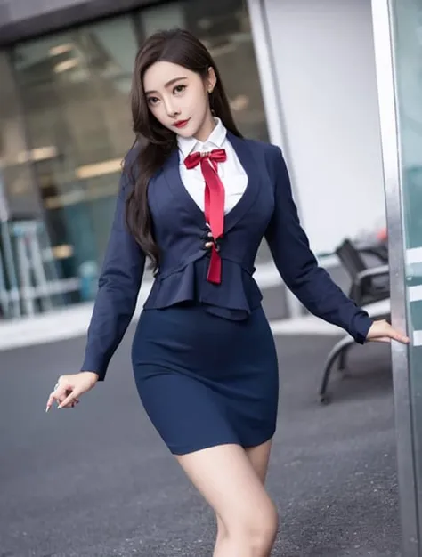 best quality, ultra high res, (photorealistic:1.4), 1girl,solo, full lips, a sultry gaze, school uniform, A sexy student might possess a confident and alluring demeanor, showing a sense of self-assurance and charisma that draws people towards them.She has a toned and fit physique, and carry themselves with poise and grace. Her clothing and style might be fashionable and tasteful, accentuating their best features while maintaining a sense of class and elegance.