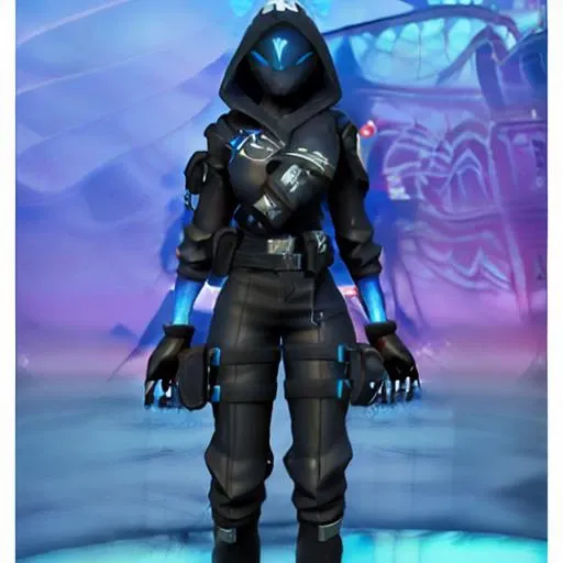 neuralynx, blue ears, blue eyes, hood, mask, front view