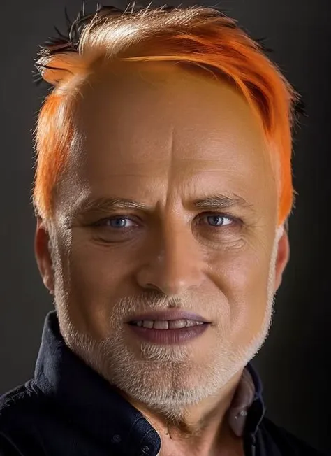 portrait of sks man by Flora Borsi, style by Flora Borsi, bold, bright colours, orange Mohawk haircut, ((Flora Borsi)), <lora:harold:1>