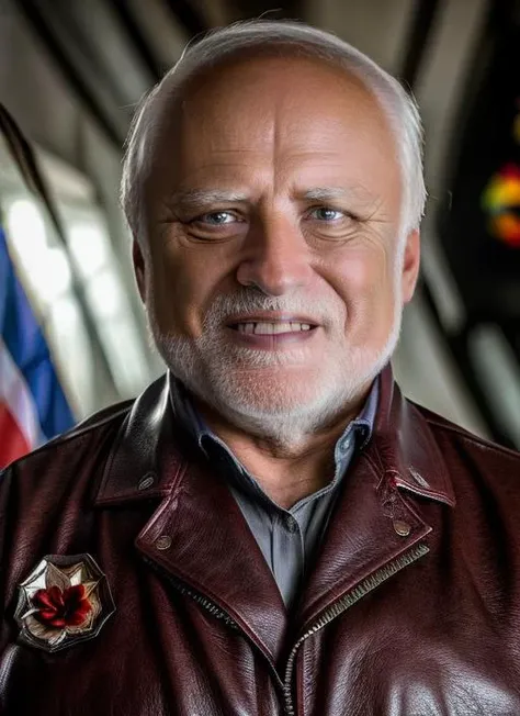 awesome portrait photo of sks man (harold:1) dressed with a rose leather jacket, high detailed face, serious look, long curly rainbow punk haircut, 8k, , <lora:harold:1>