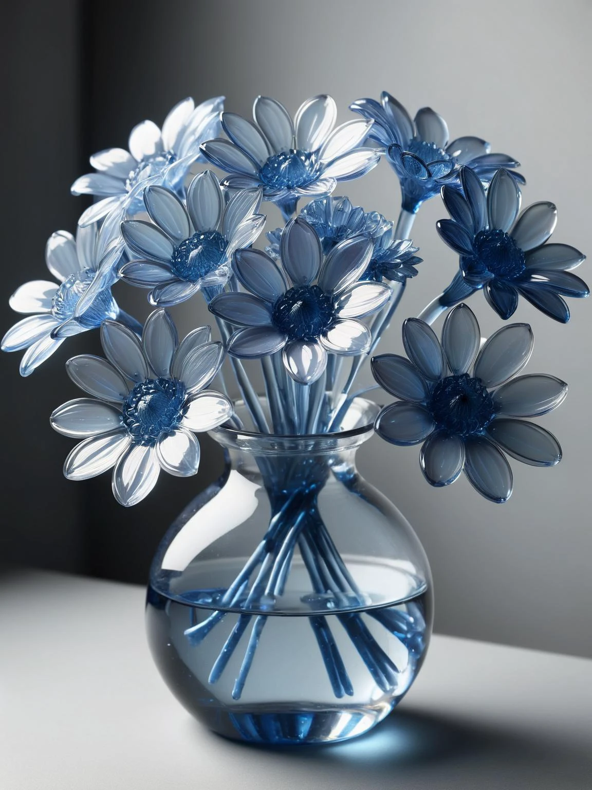 A delicate intricate bouquet of flowers, each petal cast in a different shade of ral-blueresin, in contrast to the grayscale flowers in the background, HDR, masterpiece <lora:ral-blueresin-sdxl:1>, <lora:EnvyBetterHiresFixXL01:0:hr=1>