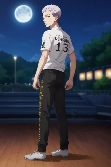 score_9, score_8_up, score_7_up, source_anime, rating_safe, , (photorealistic:0.6), , depth of field, 1boy, solo, male focus, <lora:takashi_mitsuya_pony:0.9>, takashi_mitsuya, grey hair, grey eyes, short hair, full body, disneyland, night, full moon, ass, relaxed, , <lora:sdxl_lightning_8step_lora:1>