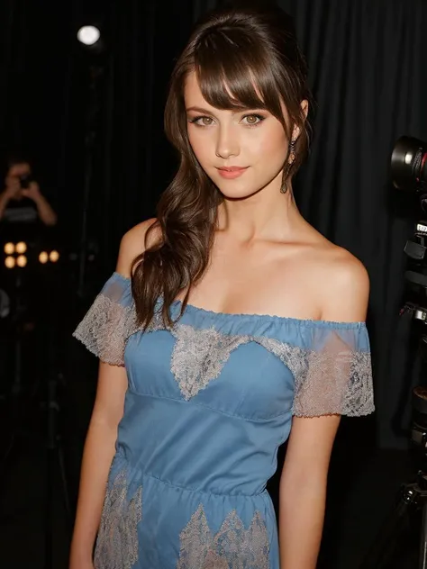 ((Wearing Off the Shoulder Dress)), ((Professional Photo Shoot)), ((in a photographer's studio)), model shoot style, extremely intricate, High Detail, Sharp focus, dramatic, soft cinematic light, (looking at viewer), (Real Eyes), (Detailed Eye Corneas) (detailed pupils), (smiling), 24mm, photo lab, elegant, insane details, hyperdetailed, low contrast, epiCRealism, (((SFW))) <lora:Mary_Elizabeth_Winstead:0.85>