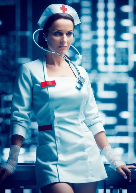 (photo realistic:1.55), (best quality:1.1), (masterpiece:0.5), (realistic:1.5), (detailed:1.1),
<lora:quiron_ErikaBellaQuiron_v1:1>,
(wearing nurse uniform style made of circuits, wearing computer uniform, futuristic city:1.3), blurry, depth_of_field, blurry_background, blurry_foreground, sexy ErikaBellaQuiron woman, 1girl, gloves, white_gloves, motion_blur, photo_\(medium\), solo, photo by Paolo Pellegrin