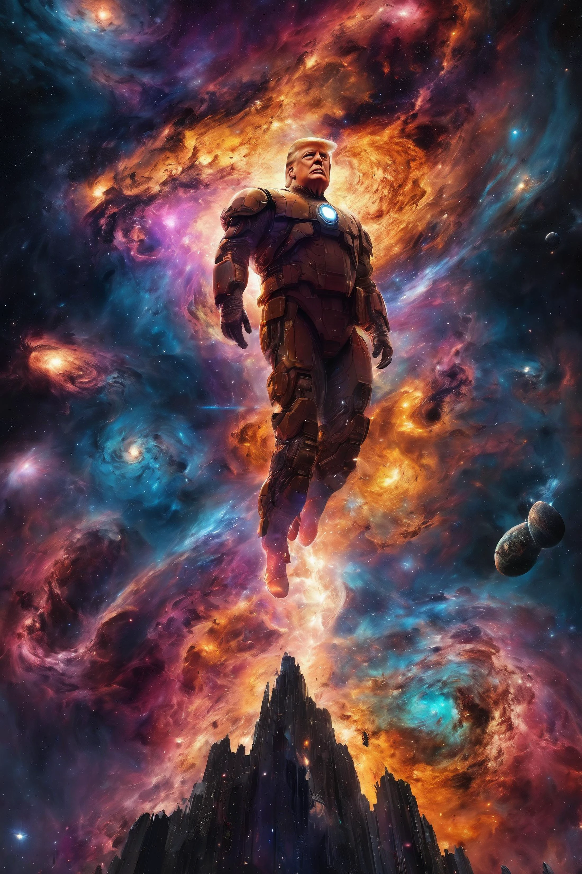 masterpiece, high quality, best quality, highres, unreal, dreaming, cyberpunk, Armageddon,
(Darnold Trump:1.5),
(Air, Water, Fire, Earth:0.2),
<lora:add-detail-xl:1>, colors,
<lora:Galaxy:0.2>, hundreds of galaxies, dark background, Galaxy, supermassive blackhole, nebula, supernova,