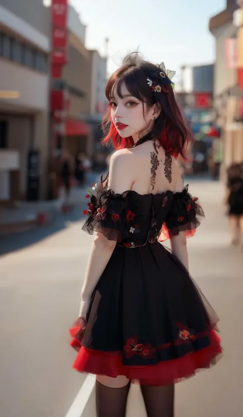 ulzzang-6500-v1.1,(raw photo:1.2),((photorealistic:1.4)),best quality ,masterpiece, illustration, an extremely delicate and beautiful, extremely detailed ,CG ,unity ,8k wallpaper, Amazing, finely detail,official art, incredibly absurdres, huge filesize, highres,beautiful detailed girl, extremely detailed eyes and face,light on face,cinematic lighting,
1girl, stygian, white background,full body,nsfw,standing,street,thighigh,city,sun light,red dress,red hair,long hair,smile,hands behind back