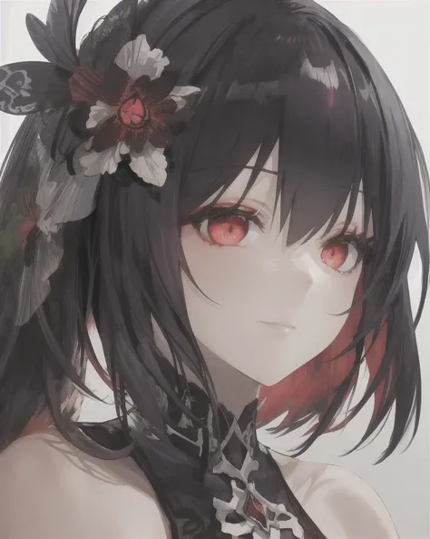 high contrast, 1girl, face focus, <lora:HonkaiImpactSeeleRed3concepts_10:0.6>, stygian, white background, glow