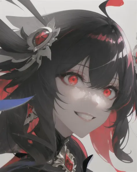 high contrast, 1girl, face focus, <lora:HonkaiImpactSeeleRed3concepts_10:0.6>, <lora:beautifulDetailedEyes_v10:0.7>, starchasm, white background, red eyes, glow, glowing eyes, smile