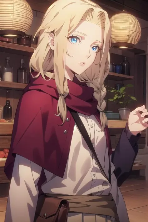 lisatepes, <lyco:lisatepes-lyco-nochekaiser:1>,
lisa tepes, long hair, blue eyes, blonde hair, hair over shoulder, 
BREAK braid, belt, bag, cape, single braid, long sleeves, skirt, 
BREAK looking at viewer,
BREAK indoors,
BREAK <lyco:GoodHands-beta2:1>, (masterpiece:1.2), best quality, high resolution, unity 8k wallpaper, (illustration:0.8), (beautiful detailed eyes:1.6), extremely detailed face, perfect lighting, extremely detailed CG, (perfect hands, perfect anatomy),