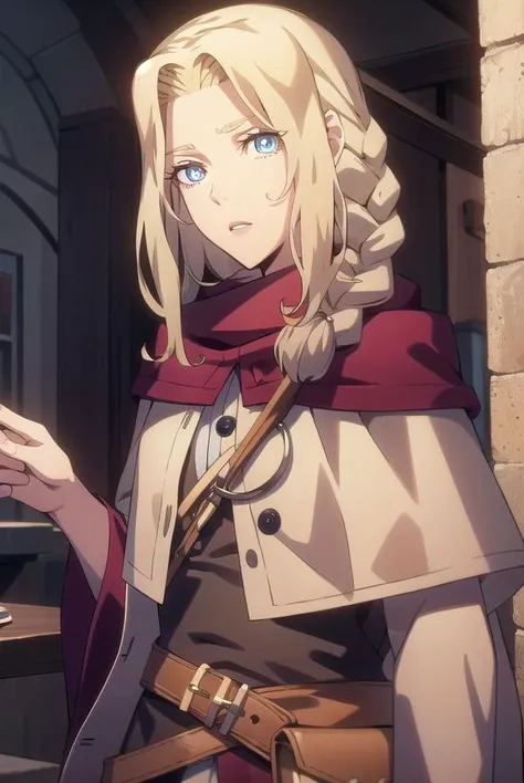 lisatepes, <lyco:lisatepes-lyco-nochekaiser:1>,
lisa tepes, long hair, blue eyes, blonde hair, hair over shoulder,
BREAK braid, belt, bag, cape, single braid, long sleeves, skirt,
BREAK looking at viewer,
BREAK indoors,
BREAK <lyco:GoodHands-beta2:1>, (masterpiece:1.2), best quality, high resolution, unity 8k wallpaper, (illustration:0.8), (beautiful detailed eyes:1.6), extremely detailed face, perfect lighting, extremely detailed CG, (perfect hands, perfect anatomy),