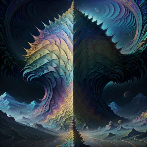 wallpaper, background, scenic landscape, tessellated, topographic style, psychedelic, highly detailed, sharp focus, fractal, <lora:Paint_Style:1>