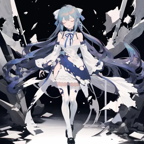 Fume　with round face　Red cheeks　Lack of strength in the eyes　slim figure　The skeleton is delicate　Twisting of the dancer's hips　Softness of joints　Hair is light blue　Pink background　Shaking hips　Shaking hair　The waist is very thin